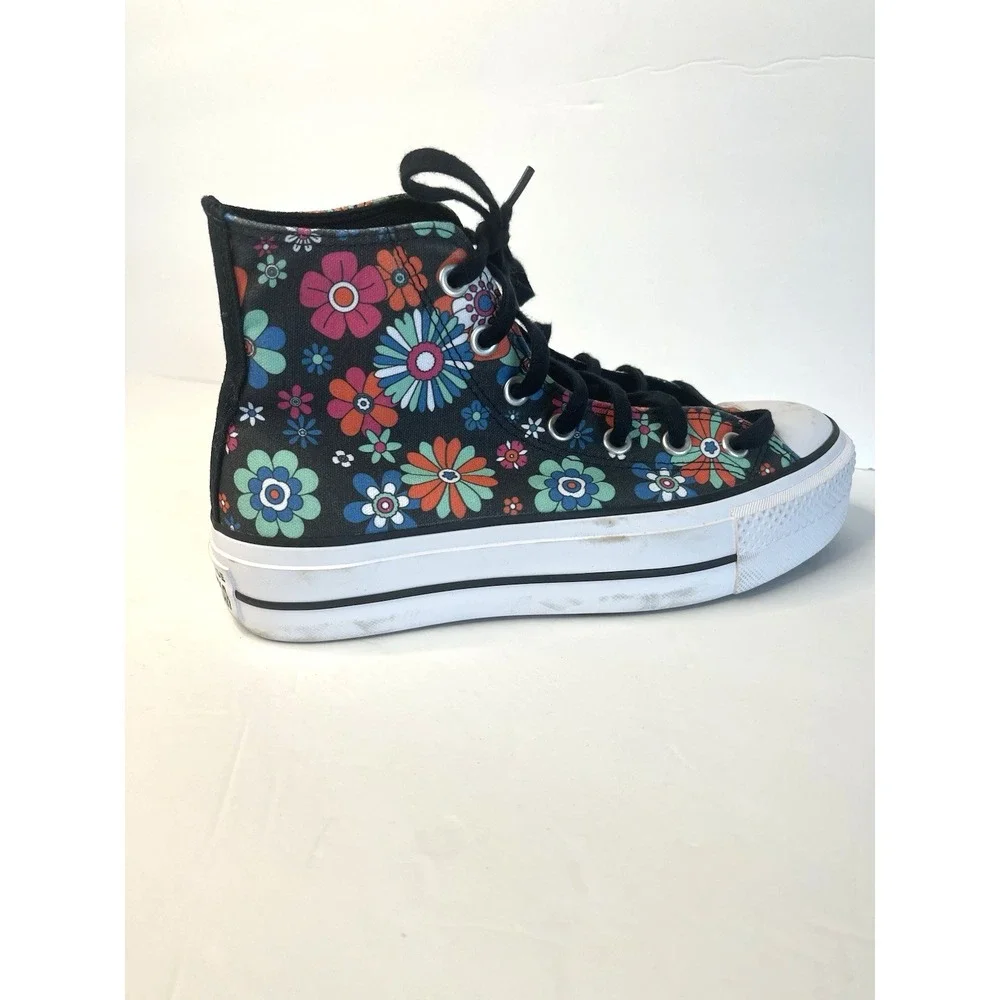 Y2K Black Floral Converse Chuck Taylor All Star Hi Lift Platform Sneaker Size 7